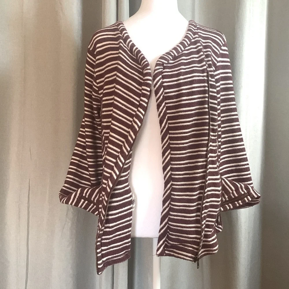 Lucky Brand Striped Jacket With Asymmetrical Zipper Size Medium - Picture 7 of 14
